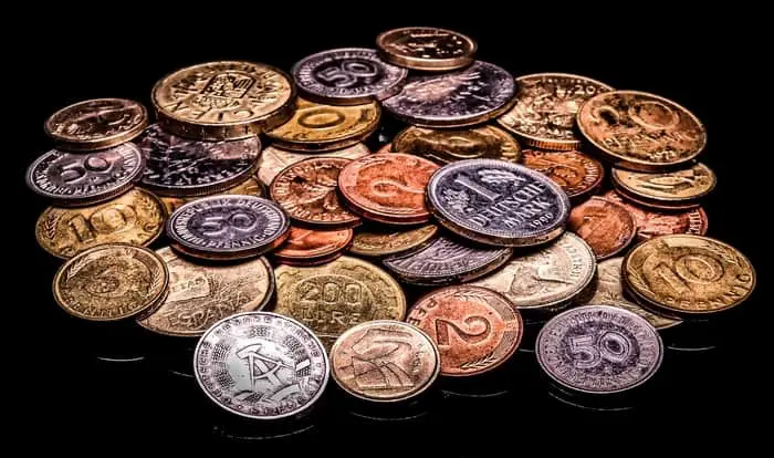 Old coins on table